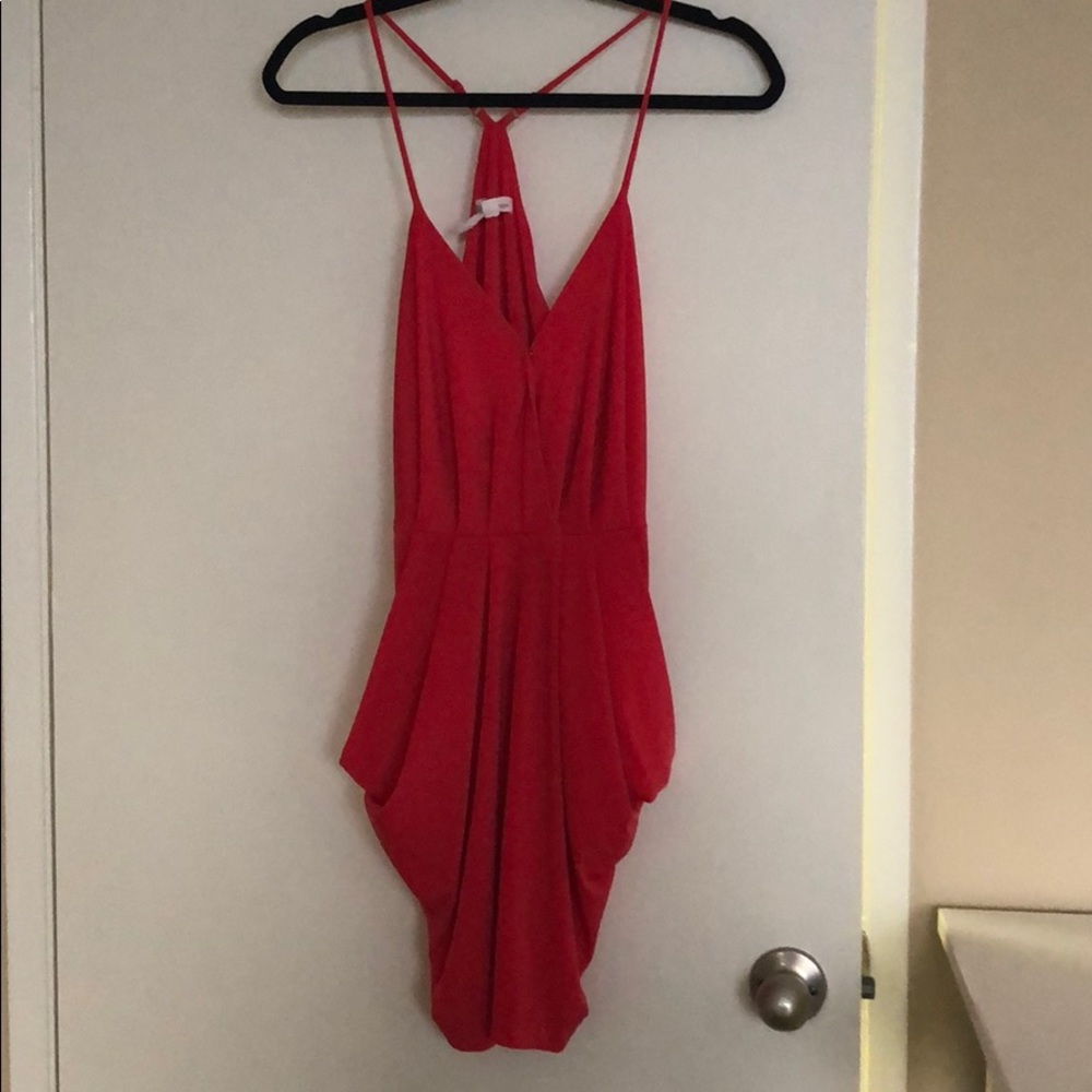 BCBG Pleated V Neck Dress with Pockets